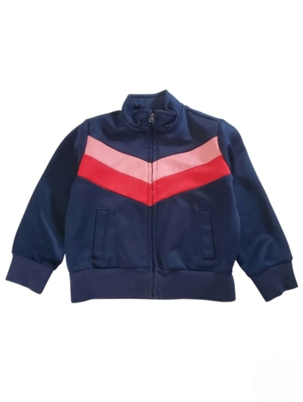 K1183 * Gymboree Girls Chevron Track Jacket Navy Blue Pinks Size XXS (3)